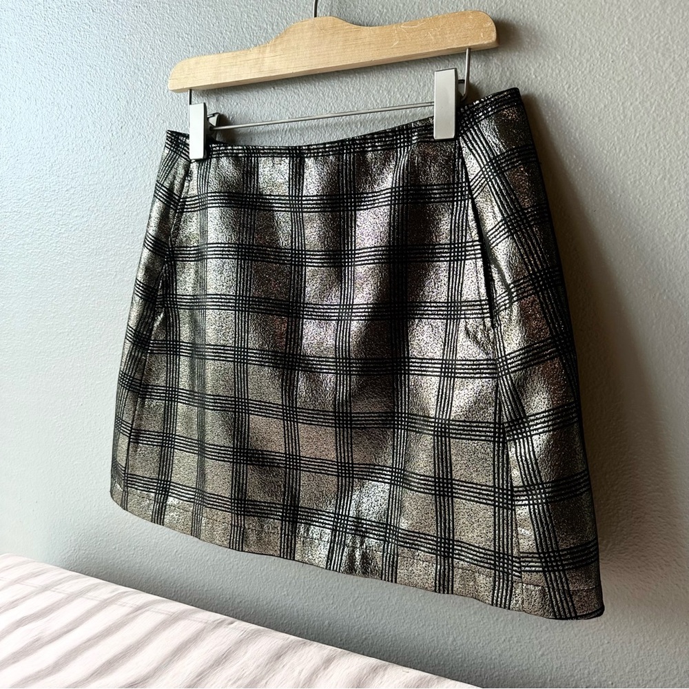 Urban Outfitters Jackie Jacquard Plaid Gold Black Mini Skirt Pockets